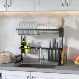 Dish drainer rack tableware rack above the kitchen sink double sink stainless steel