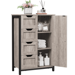 32.5" Tall Wooden Bathroom Base Cabinet Storage Organizer with 4 Drawers, Gray
