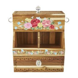 Acacia Wood Coffee Pod and Tea Bag Kitchen Organizer Drawer, Brown/Floral