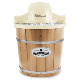 Elite Gourmet 4Qt. Old Fashioned Pine Bucket Electric Ice Cream Maker