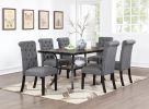 Charcoal Fabric Set of 2 Dining Chairs Contemporary Plush Cushion Side Chairs Nailheads Trim Tufted Back Chair Kitchen Dining Room