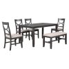 6-Piece Wood Dining Table Set Kitchen Table Set with Upholstered Bench and 4 Dining Chairs, Farmhouse Style