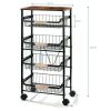 5 Tier Rolling Utility Cart Fruit Storage Basket Kitchen Serving Storage Cart