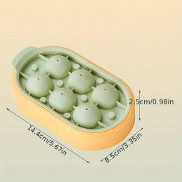 Ice Cube Mold Silicone With Lid Creative 6 Grids Round Ice Tray Ice Ball Ice Maker Homemade Ice Cube Box Refrigerator Ice Box (Color: green)