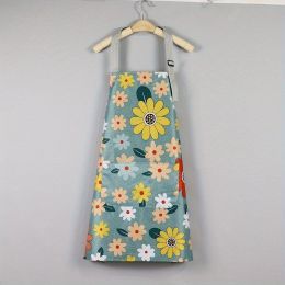 1pc Oil-proof And Waterproof Apron; Floral Pattern Kitchen Cooking Apron With Pocket (Color: green)