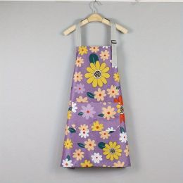 1pc Oil-proof And Waterproof Apron; Floral Pattern Kitchen Cooking Apron With Pocket (Color: purple)
