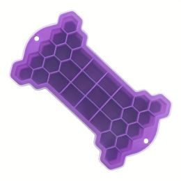1pc Silicone Ice Tray With Lid; Large Capacity Ice Box; Bone Shaped Silicone Ice Tray; Homemade Ice Cube Mold; Kitchen Tools (Color: purple)