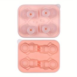 1pc Astronaut Ice Cube Mold Frozen Coffee Milk Tea Internet Celebrity Ice Mold Homemade Silicone Sorbet Ice Tray Mold (Color: 4 Astronaut Ice Trays - Pink)