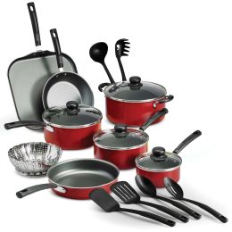 Primaware 18 Piece Non-stick Cookware Set, Steel Gray (Color: Red)