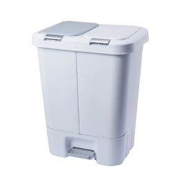 Double Plastic Trash and Recycling Bin with Slow Closing Lid, 11 Gallon (Color: White)