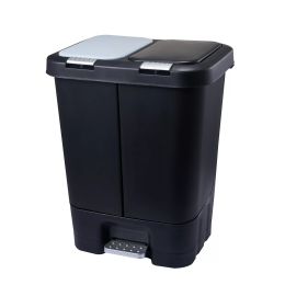 Double Plastic Trash and Recycling Bin with Slow Closing Lid, 11 Gallon (Color: Black)