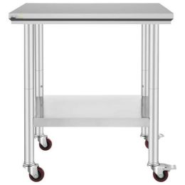 Stainless Steel Commercial Kitchen Work Table 36x24 Inch With 4 Casters (size: 24'' x 30'')