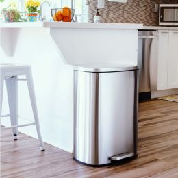 13.2 Gallon Trash Can;  Rectangular Step On Kitchen Trash Can (Color: Silver)