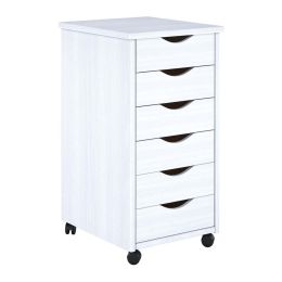 Original Roll Cart, Solid Wood, 6 Drawer Roll Cart, Black (Actual Color: White)