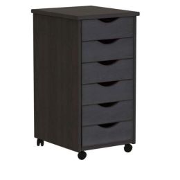Original Roll Cart, Solid Wood, 6 Drawer Roll Cart, Black (Actual Color: Black)