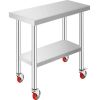 Stainless Steel Commercial Kitchen Work Table 36x24 Inch With 4 Casters