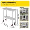 Stainless Steel Commercial Kitchen Work Table 36x24 Inch With 4 Casters